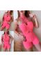 Piping Collar Stretch Fabric Fuchsia Shorts Jumpsuit Women - 2