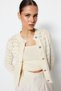 Stone Button-Detail Eyelet/Lace Knit Blouse-Cardigan Set TWOSS23HI00000