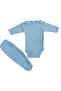 Long Sleeve Baby Bodysuit with Snaps and Plain Color Bottom Bodysuit with Booties (Blue Color) - 2