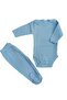 Long Sleeve Baby Bodysuit with Snaps and Plain Color Bottom Bodysuit with Booties (Blue Color) - 3