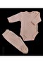 Long Sleeve Baby Bodysuit with Snap Fasteners and Plain Color Bottom Bodysuit Set with Booties (Salmon Color) - 3