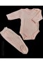 Long Sleeve Baby Bodysuit with Snap Fasteners and Plain Color Bottom Bodysuit Set with Booties (Salmon Color) - 4