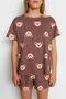 Kahverengi %100 Pamuklu Ayıcıklı Şortlu Örme Pijama Takımı THMSS23PT00005 - 5