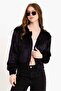 Black Women's Faux Fur Jacket with Zipper - 3