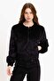 Black Women's Faux Fur Jacket with Zipper - 5