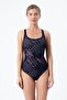Women's Back Detailed Patterned Swimsuit Slip Purple (with Breast Pad)