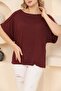 Women's Burgundy Boat Neck Oversize Fine Knit Blouse - 2