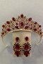 Dark Red Crystal Stone Gold Bridal Crown Henna Crown and Earring Set