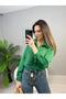 Women's Green Crop Satin Shirt - 3
