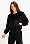 Black Women's Faux Fur Jacket with Zipper - 7