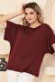 Women's Burgundy Boat Neck Oversize Fine Knit Blouse