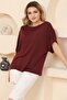 Women's Burgundy Boat Neck Oversize Fine Knit Blouse - 3