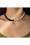 Black and White Glass Pearl Necklace (with earrings as a gift)