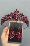 Burgundy Berlin Model Bridal Henna Crown and Earrings