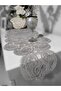 Damla 5 Piece Luxury Runner Living Room Coffee Table Tablecloth Set French Laced Dowry Set Gray - 2