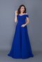 Women's Strappy Off-Shoulder Detail Maxi Length Flared Sax Blue Evening Dress Engagement and Graduation Dress - 2