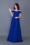Women's Strappy Off-Shoulder Detail Maxi Length Flared Sax Blue Evening Dress Engagement and Graduation Dress - 6