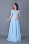 Women's Strappy Off-Shoulder Detail Maxi Length Flared Baby Blue Evening Dress Engagement and Graduation Dress - 4