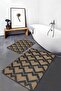 Set of 2 Cream Gray Straw Motif Geometric Patterned Geometric Classic 2-Piece Bathroom Mat Set - 5