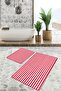 Set of 2 Geometric Simple & Stylish 2-Piece Bath Mat Set with Striped Motifs on Red Floor - 5