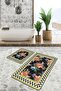 Set of 2 Black Floor with Checkerboard Motif Floral Patterned Geometric Kitchen 2-Piece Bathroom Mat Set