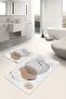 Set of 2 Gray - Beige Abstract Oil Painting on Canvas Floor Bohemian Classic 2-Piece Bath Mat Set - 3