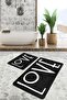 Set of 2 Simple & Stylish Classic 2-Piece Bathroom & Kitchen Mat Set with Writing Motif and Love Pattern on Black Floor
