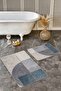 Cream - Geometric Motifed Canvas on Gray Floor Geometric Simple & Stylish 2-Piece Bathroom & Kitchen Mat Set - 3
