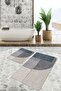 Cream - Geometric Motifed Canvas on Gray Floor Geometric Simple & Stylish 2-Piece Bathroom & Kitchen Mat Set - 6
