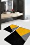 Yellow - Modern Motif Geometric on Black Floor Simple & Stylish 2-Piece Bathroom & Kitchen Mat Set - 2