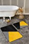 Yellow - Modern Motif Geometric on Black Floor Simple & Stylish 2-Piece Bathroom & Kitchen Mat Set - 3