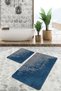 Set of 2 Vintage 2-Piece Bath Mat Set with Antique Motif and Antique Pattern on Blue Floor - 3