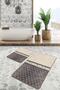 Cream - Diamond Geometric Classic 2-Piece Bathroom & Kitchen Mat Set with Marble Motif on Brown Floor - 2