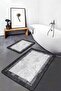 Black - Gray Framed Motif Antique Motif Avangarde 2-Piece Bathroom Mat Set - 3