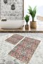 Geometric Vintage 2-Piece Bathroom & Kitchen Mat Set with Art Deco Motif and Ethnic Pattern on White Background - 2