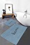 Blue - Simple & Stylish Classic 2-Piece Bath Mat Set with Home Written Motif on Black Floor - 2