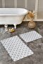 Gray - White Geometric Motif Diamond on White Floor Geometric Simple & Stylish 2-Piece Bathroom & Kitchen Mat Set - 3