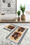 Ethnic Motif Water Cube on Brown Black Background Bohemian 2-Piece Bathroom Kitchen Mat Set