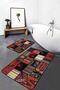 Patchwork Motif on Black Red Floor Ethnic Vintage Ethnic Motifs 2-Piece Bathroom Kitchen Mat Set - 3