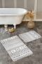 Geometric 2-Piece Bathroom Kitchen Mat Set with Ethnic Motifs on Beige Black Floor