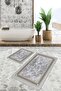 Gray - Black Framed Motifed Antique Avangarde Geometric 2-Piece Bathroom & Kitchen Doormat Set - 6
