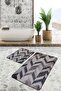 Cream - Brown Patchwork Motif Fur on the Floor Simple & Stylish Classic 2-Piece Bathroom & Kitchen Mat Set - 6