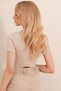 Women's Stone Crew Neck Heart Embroidery Half Sleeve Ribbed Camisole Crop Blouse ALC-X9572 - 5