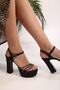 Women's Pien Black Satin Stone Platform Heeled Shoes - 4