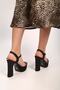 Women's Pien Black Satin Stone Platform Heeled Shoes - 5