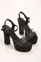 Women's Pien Black Satin Stone Platform Heeled Shoes - 6