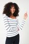 Women's White Sweetheart Neckline Striped Corduroy Knitted Blouse - 2