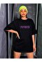 Large Size Black Unisex Oversize T-shirt with Power Written on the Front and Wings Printed on the Back - 4