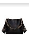 Women's Black Scarf and Chain Accessory Soft Leather Handbag and Shoulder Bag - 2