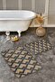 Set of 2 Cream Gray Straw Motif Geometric Patterned Geometric Classic 2-Piece Bathroom Mat Set